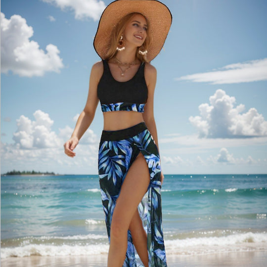 Damen Bikini-Set mit elegantem Crop-Top und floralem Maxiröcken EB