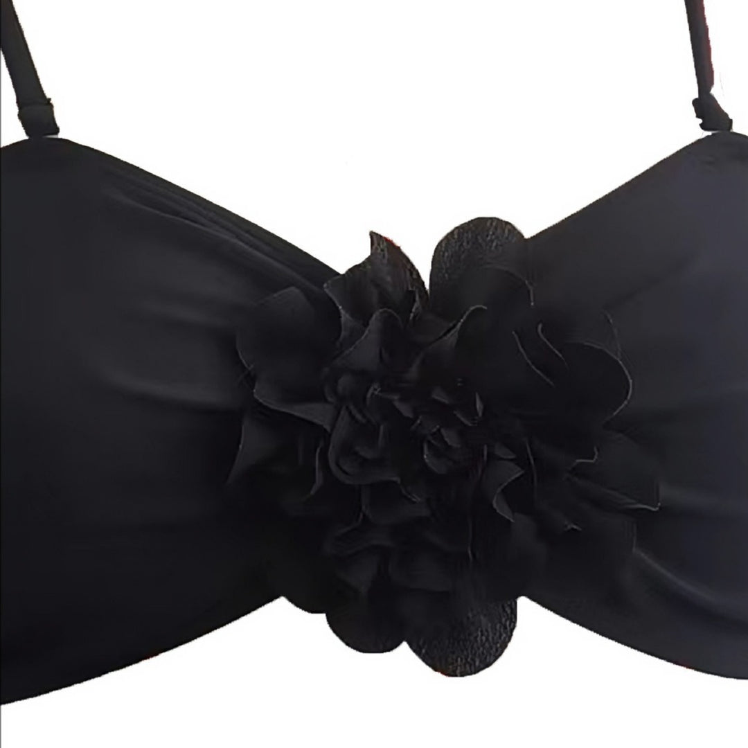 Damen Bandeau-Bikini mit dekorativer Blütenapplikation und elegantem Schnitt EB
