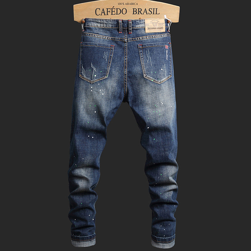 Herren Ripped Denim-Jeans mit kontrastierenden Details und schmalem Schnitt EB