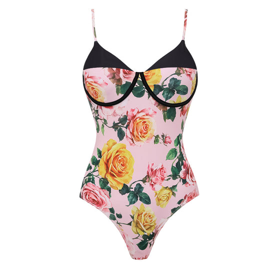 Damen Einseitiger Badeanzug mit floralem Drapierungsdesign EB