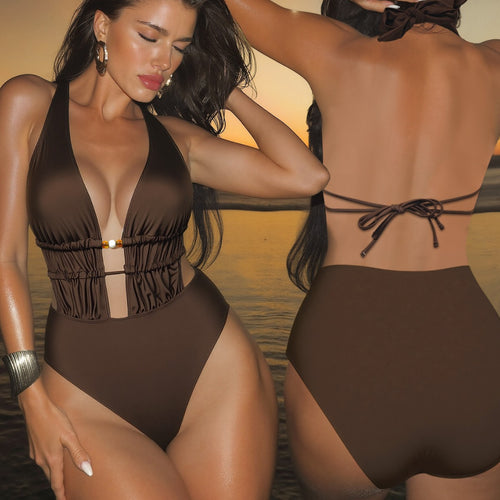 Damen Eleganter Monokini mit tiefem V-Ausschnitt und raffinierten Details EB