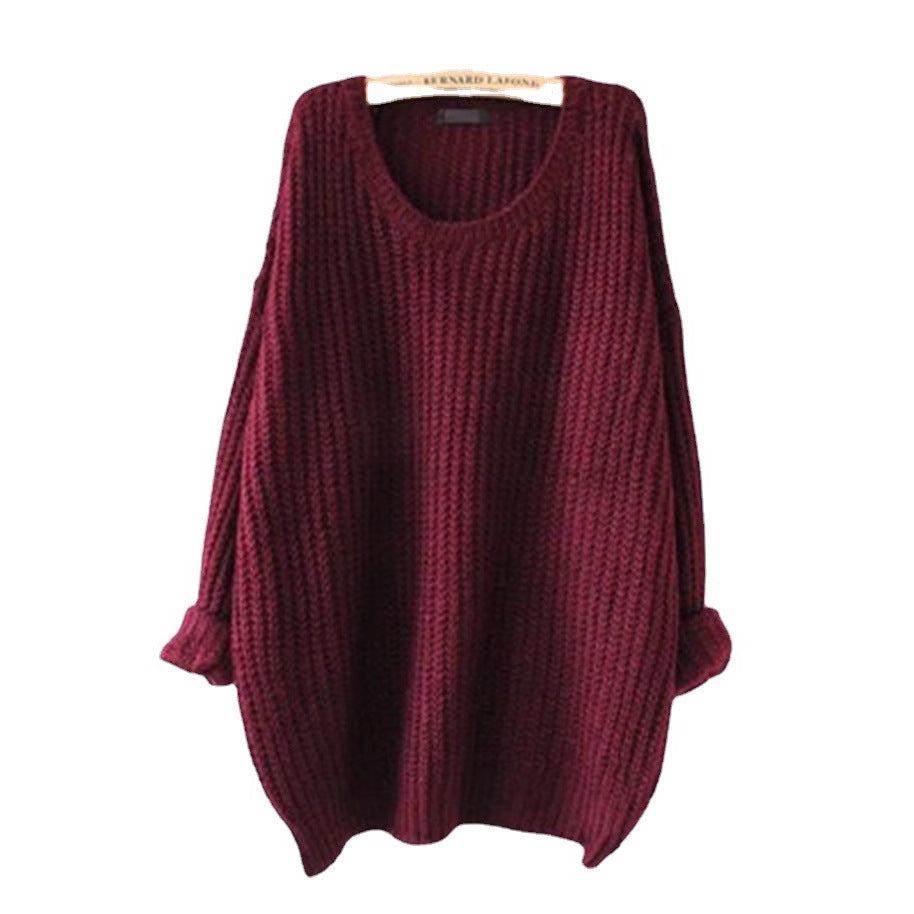 Damen Grobstrickpullover mit weiten Ärmeln und tiefem Rundhalsausschnitt EB