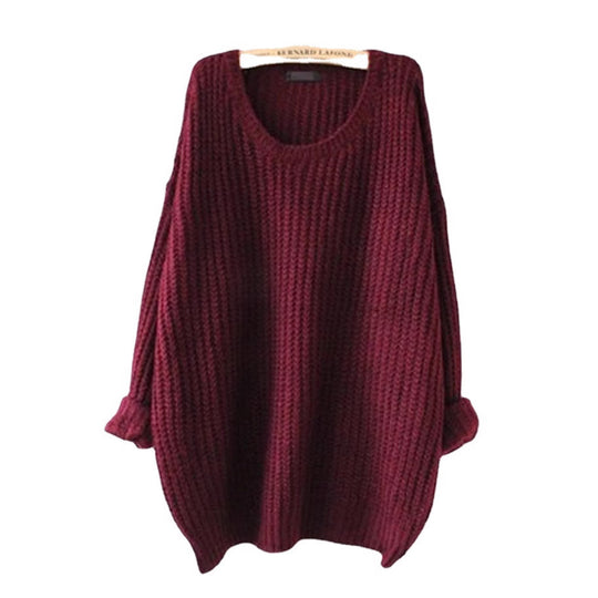 Damen Grobstrickpullover mit weiten Ärmeln und tiefem Rundhalsausschnitt EB