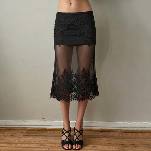 Damen Spitzenrock mit transparentem Unterkleid und verzierten Rüschen EB
