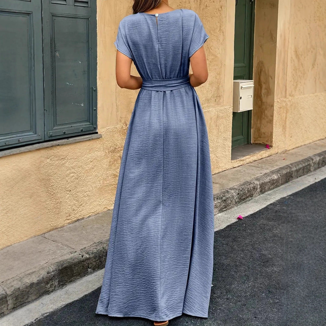 Damen Maxikleid mit Taillengürtel und lässigem Schnitt EB