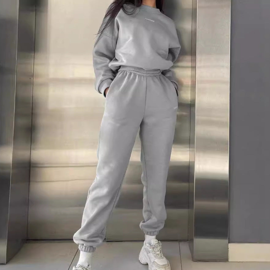 Damen nan Oversized kurz geschnittenes Sweatshirt mit High Waist Fleece Jogginghose Set EB