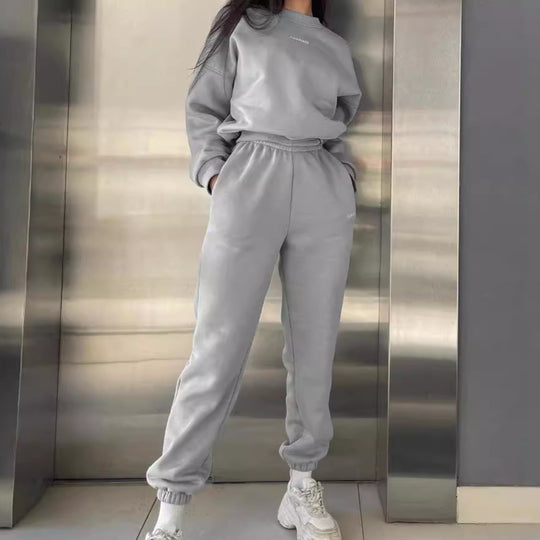 Damen nan Oversized kurz geschnittenes Sweatshirt mit High Waist Fleece Jogginghose Set EB