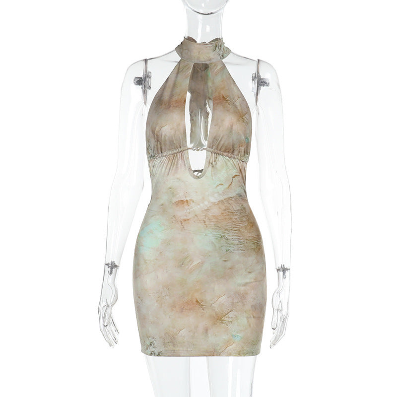 Damen Halterkleid mit tiefem V-Ausschnitt und transparenten Details EB