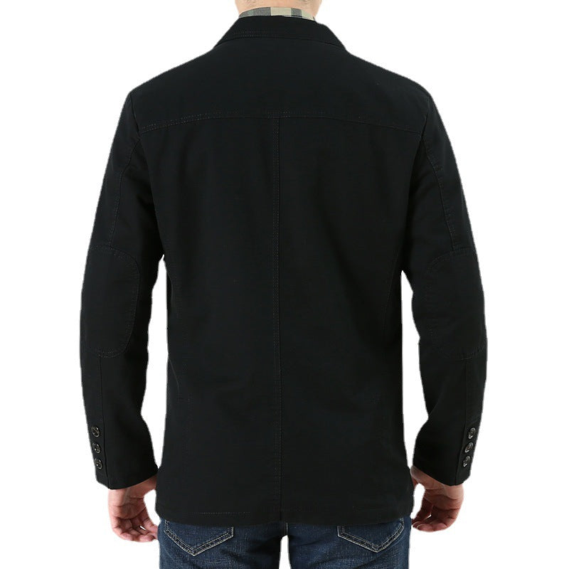 Herren Baumwoll-Canvas Sakko im Casual-Field-Stil mit gestreiftem Innenfutter und aufgesetzten Taschen EB