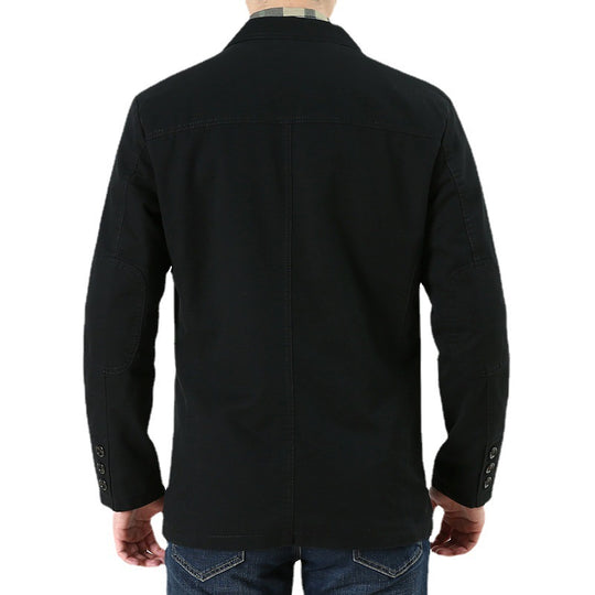 Herren Baumwoll-Canvas Sakko im Casual-Field-Stil mit gestreiftem Innenfutter und aufgesetzten Taschen EB