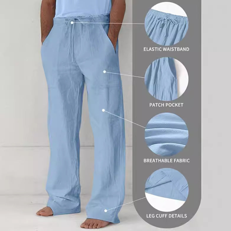 Herren nan leichte Relax-Chino aus Leinenmix mit weitem Bein, Kordelbund und seitlichen Eingrifftaschen EB