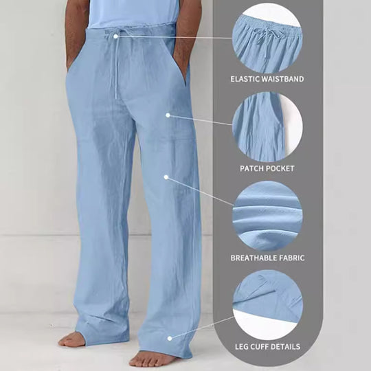 Herren nan leichte Relax-Chino aus Leinenmix mit weitem Bein, Kordelbund und seitlichen Eingrifftaschen EB
