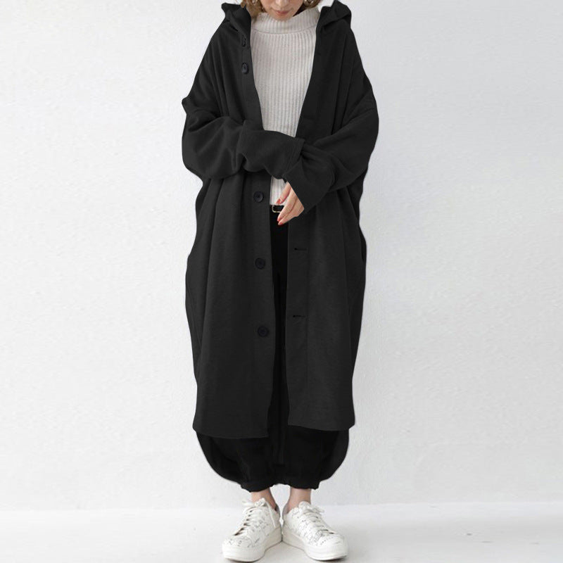 Damen nan weites Kapuzen-Kokonmantel mit asymmetrischem Saum und großen Eingrifftaschen EB