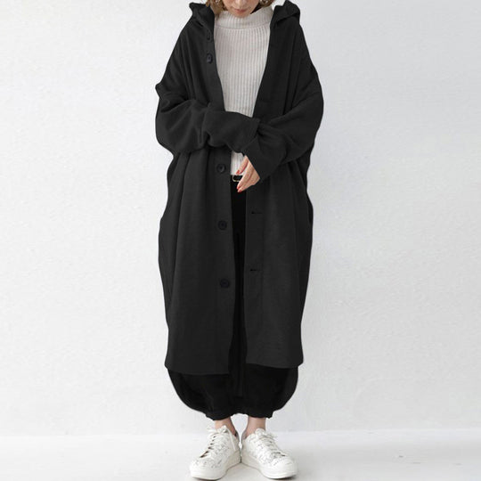 Damen nan weites Kapuzen-Kokonmantel mit asymmetrischem Saum und großen Eingrifftaschen EB