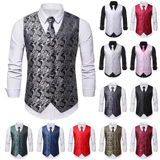 Herren nan Paisley Satin Anzugweste Set mit Krawatte und Einstecktuch EB