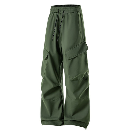 Herren weit geschnittene Utility-Cargo-Hose mit elastischem Bund, Kordelzug und großzügigen Klappentaschen EB