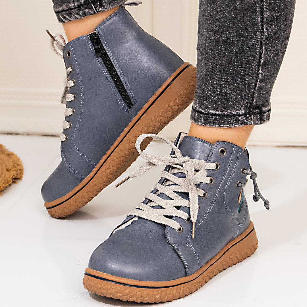 Damen gefütterte Schnür-Stiefelette mit seitlichem Reißverschluss und profilierter Gummisohle EB