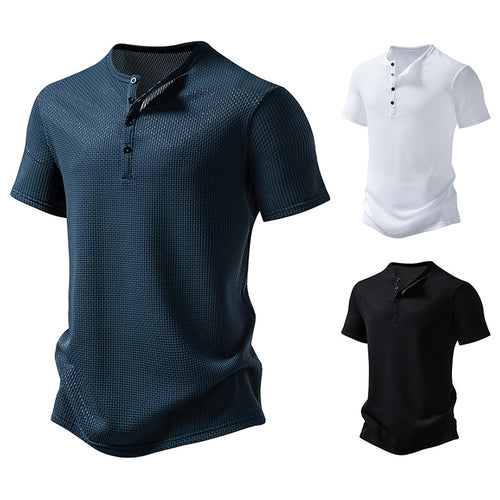 Herren Kurzarm-Henley-Shirt mit strukturiertem Design und modischen Knopfdetails EB