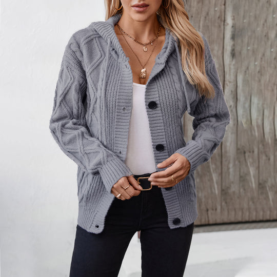 Damen Strickjacke mit Kapuze und strukturiertem Design EB