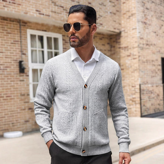 Herren Modischer Strickcardigan mit praktischen Taschen und einzigartiger Textur EB