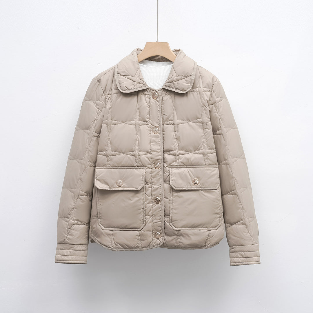 Damen modische gesteppte Jacke mit Taschen und Knopfverschluss EB