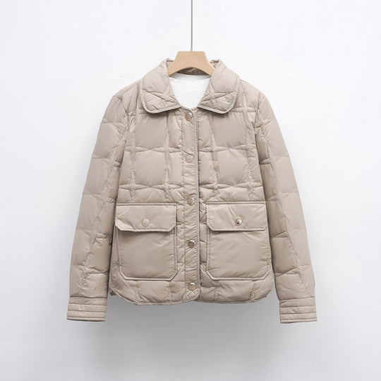 Damen modische gesteppte Jacke mit Taschen und Knopfverschluss EB