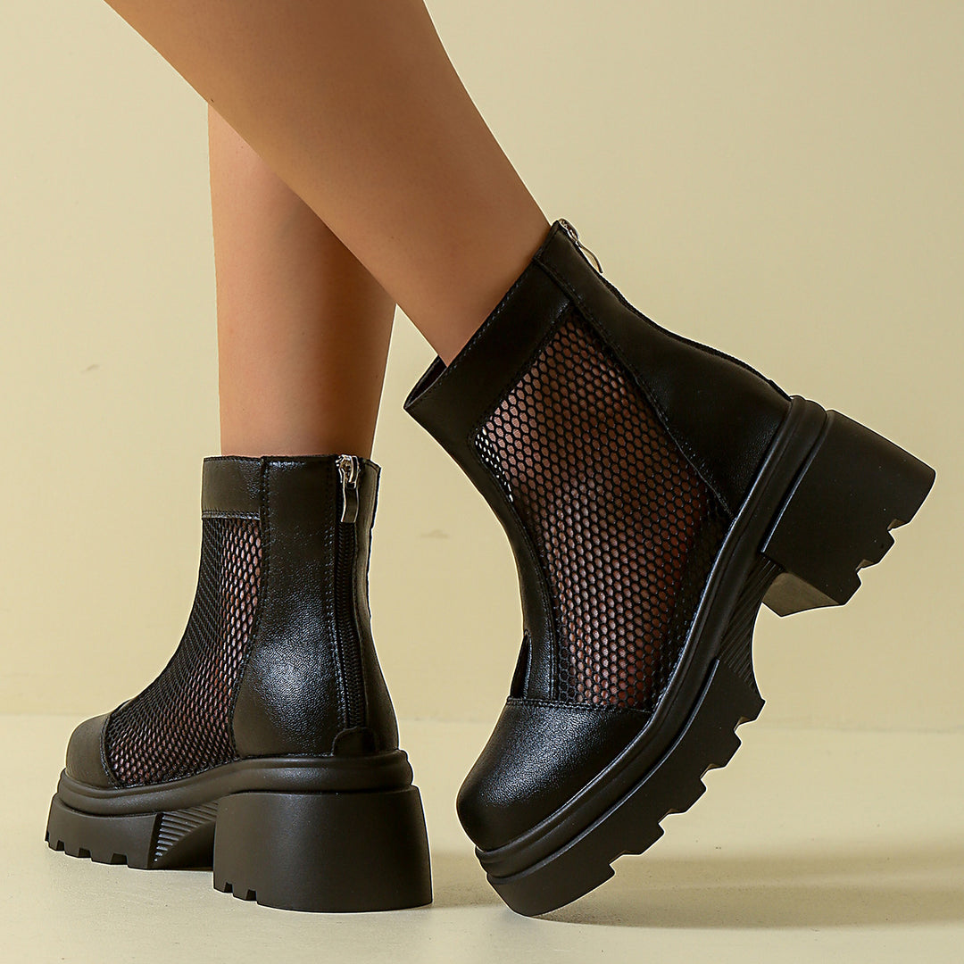 Damen trendy Verbindung von Stiefeln und Ankle Boots mit luftigen Mesh-Elementen EB