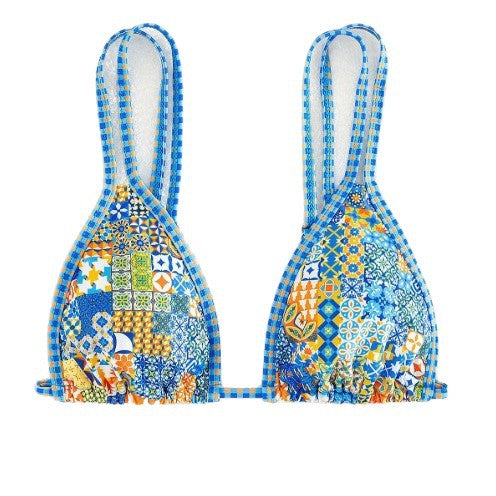 Damen Triangel-Bikini mit mehrfarbigem Patchwork-Muster EB