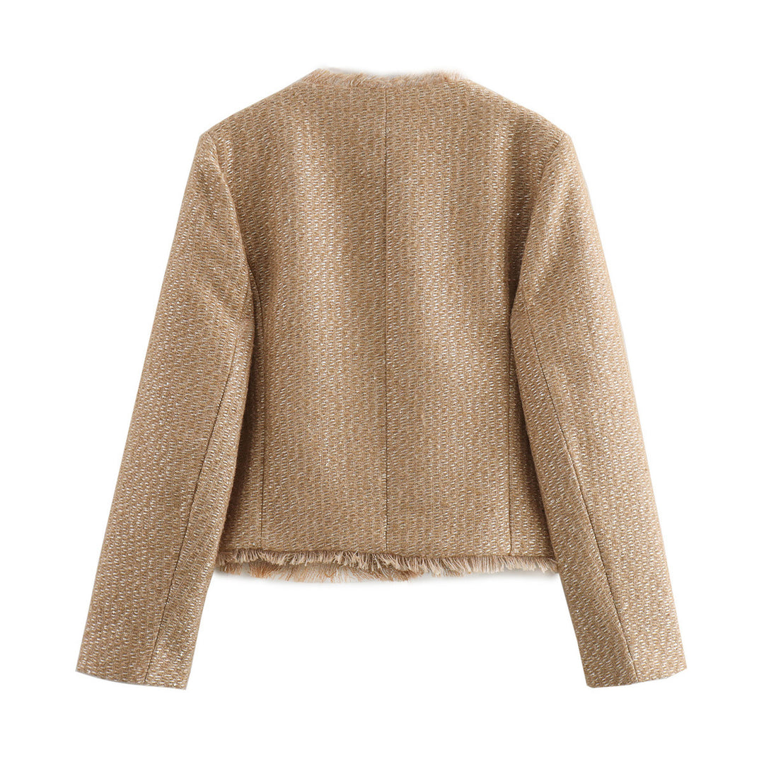 Damen elegante kurz geschnittene Blazerjacke mit strukturiertem Gewebe und goldenen Knopfdetails EB