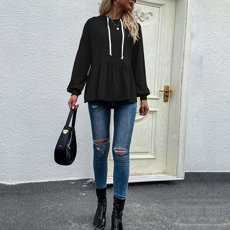 Damen lässiger Hoodie mit Rüschendetail und Kordelzug EB