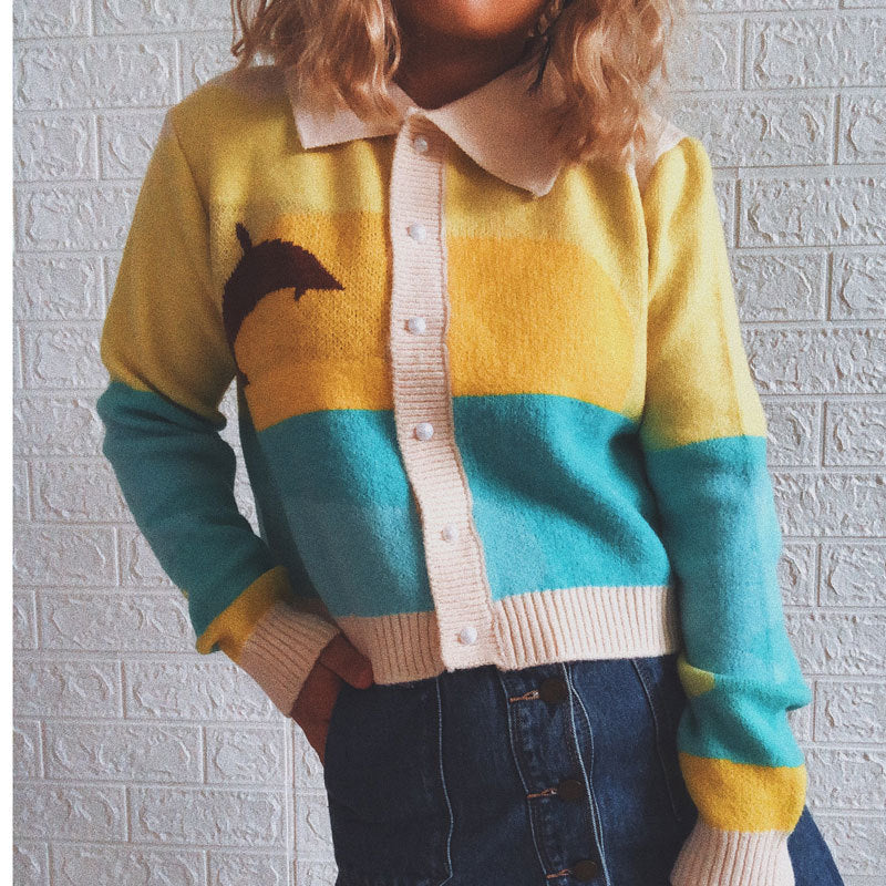 Damen Strickjacke mit verspieltem Motiv und modernem Farbverlauf EB