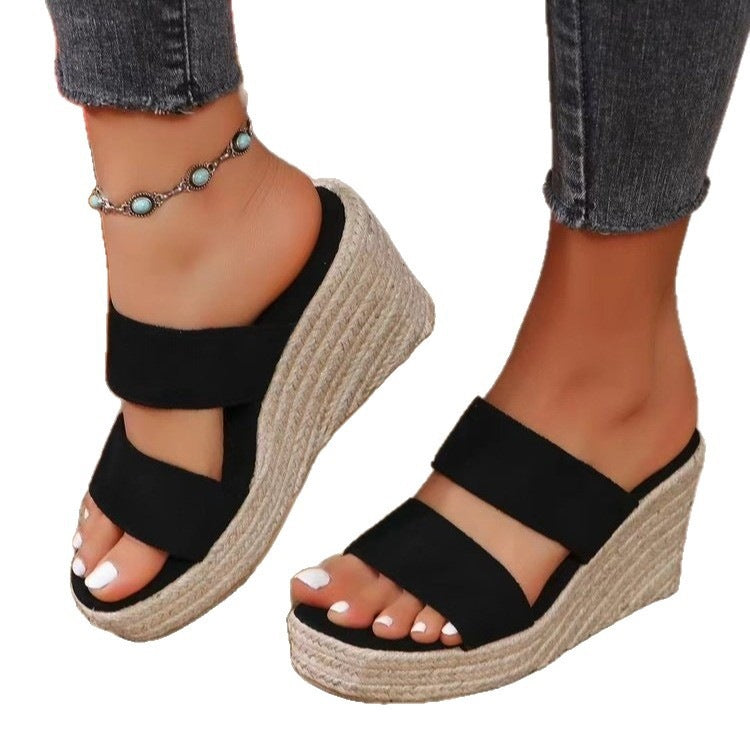 Damen Wedge-Pantoletten mit modischen Riemen und komfortablem Fußbett EB