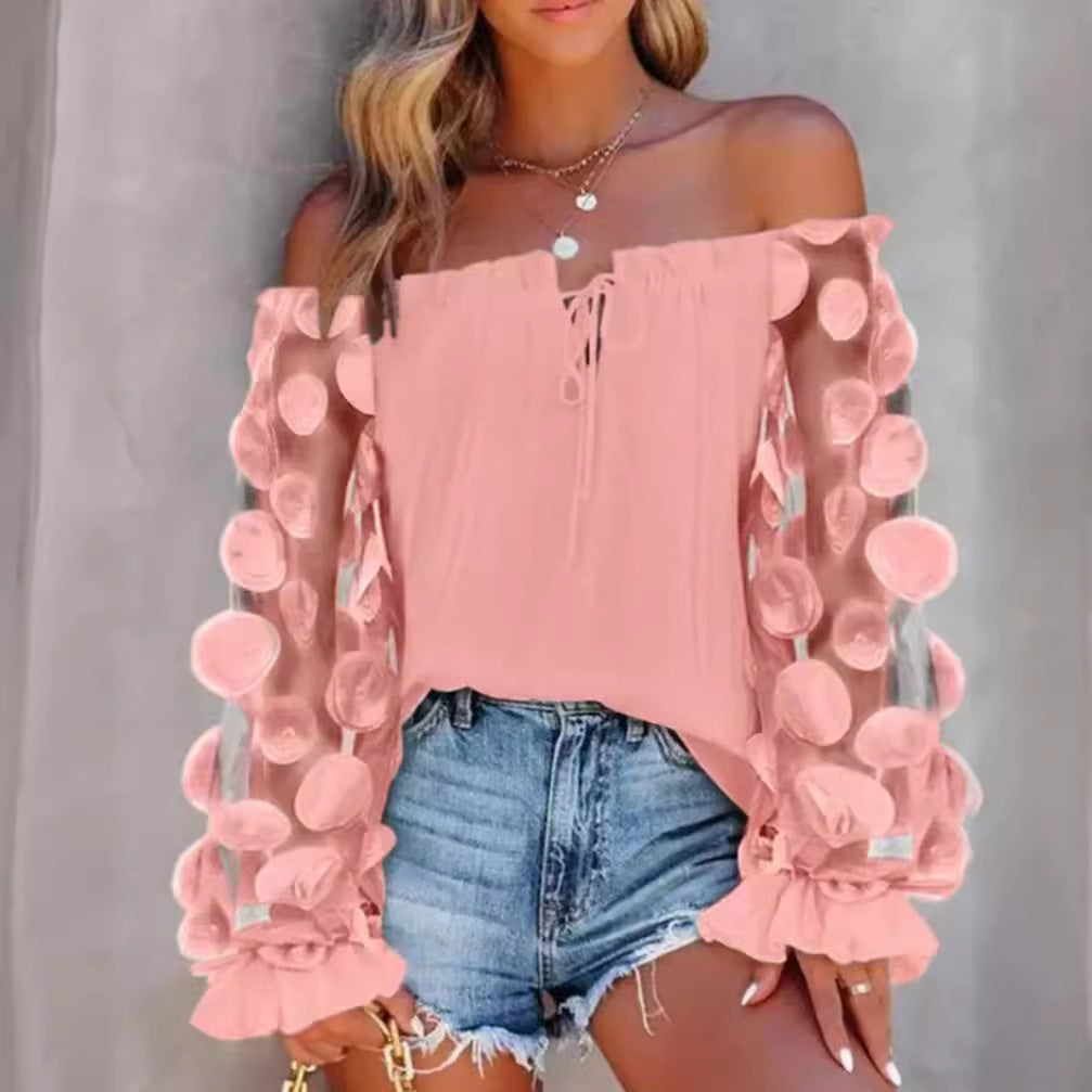 Damen Bluse mit transparenten Puffärmeln und luftigen Details Heidi-Mode