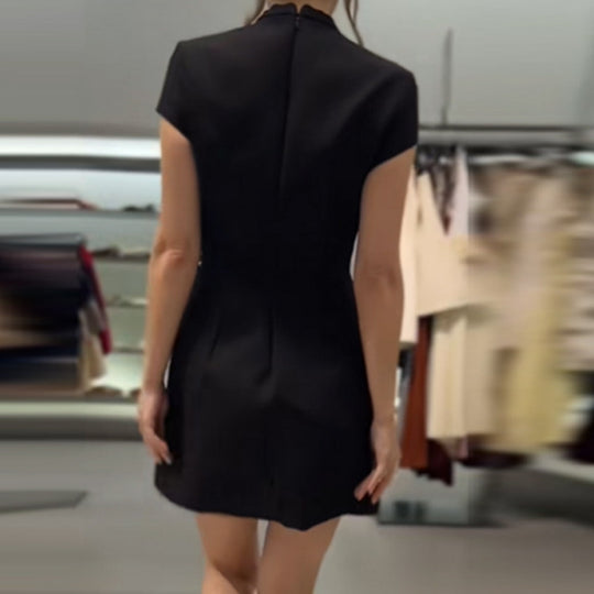 Damen elegantes Minikleid mit Hemdkragen und transparentem Einschnitt EB