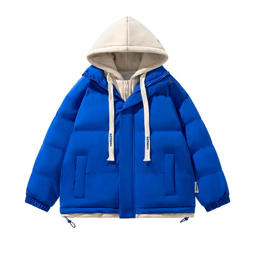 Unisex kurz geschnittene gesteppte Pufferjacke mit zweilagiger Kontrastkapuze EB