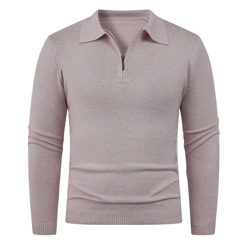 Herren Strickpullover mit halb offenem Kragen und feiner Rippenstruktur EB
