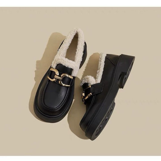 Damen Mokassins mit plüschigem Innenfutter und elegantem Schnallenverschluss EB