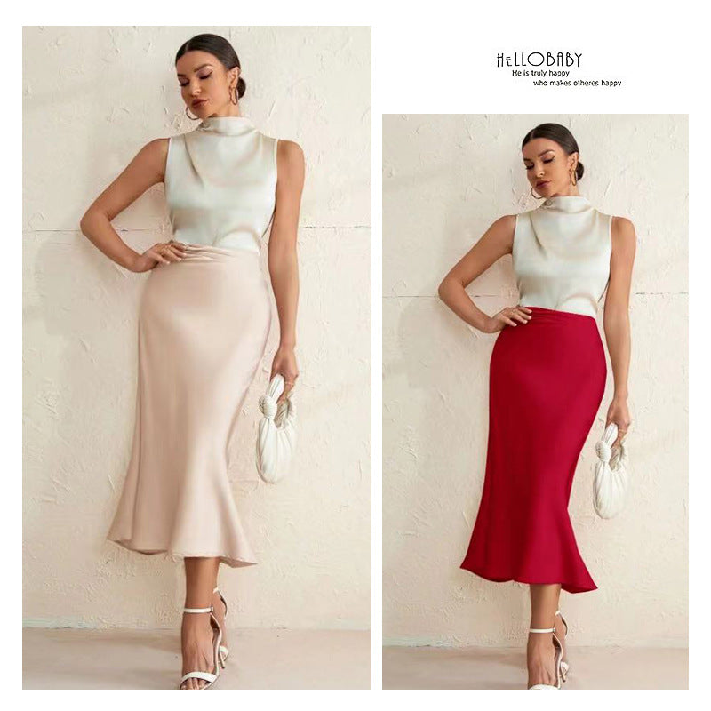Damen eleganter Midirock mit sanftem Schnitt und hohem Bund EB