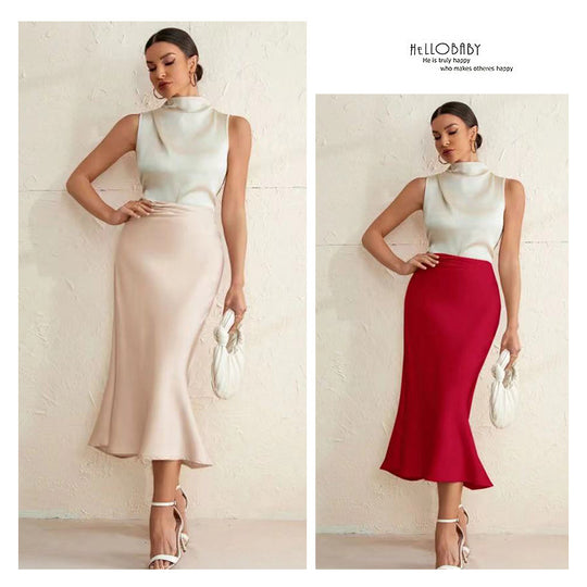 Damen eleganter Midirock mit sanftem Schnitt und hohem Bund EB