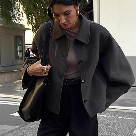 Damen Modische Oversized Jacke aus hochwertigem Wollgemisch EB