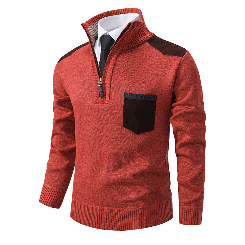 Herren eleganter Pullover mit Stehkragen und praktischer Brusttasche EB