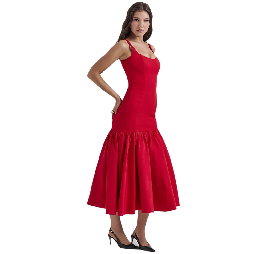 Damen Maxikleid mit schickem Taillen-Schnitt und voluminösem Rock EB