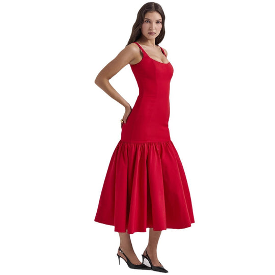 Damen Maxikleid mit schickem Taillen-Schnitt und voluminösem Rock EB