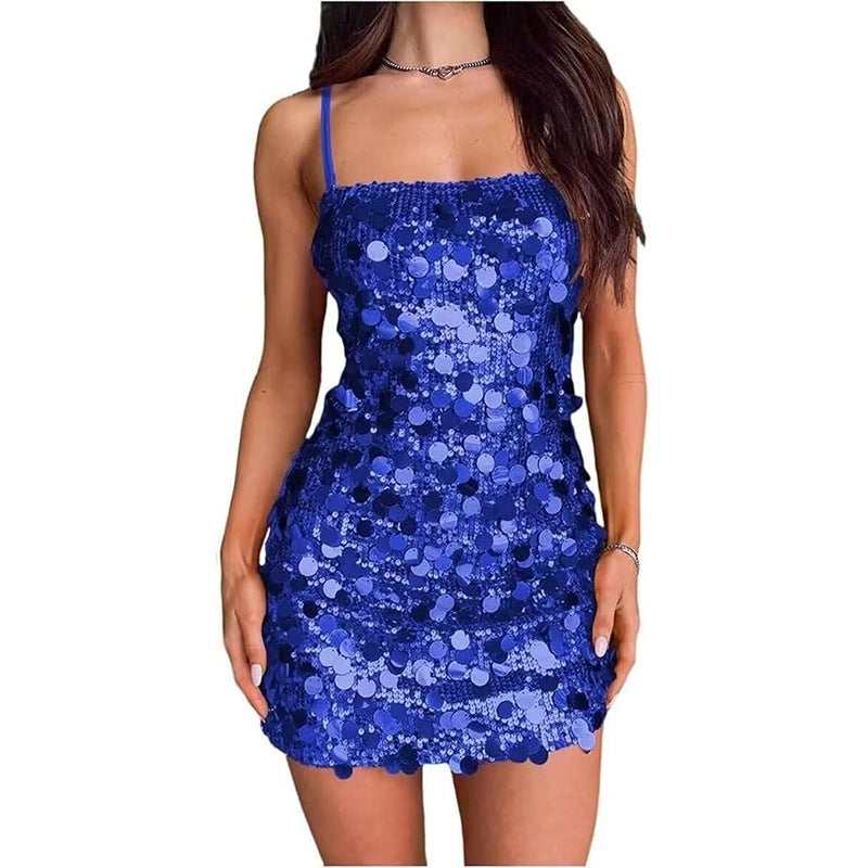 Damen Glitzerndes Minikleid mit Spiralmuster und Spaghettiträgern EB