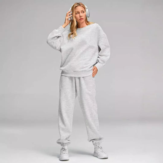Damen nan Relaxed-Loungewear-Set mit Oversize Rundhals-Sweatshirt und taillierter High-Waist Jogginghose aus French Terry EB