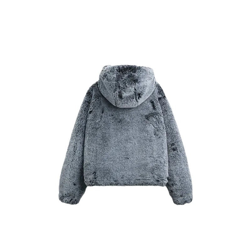 Damen Flauschige Teddyjacke mit hohem Kragen und praktischen Taschen EB