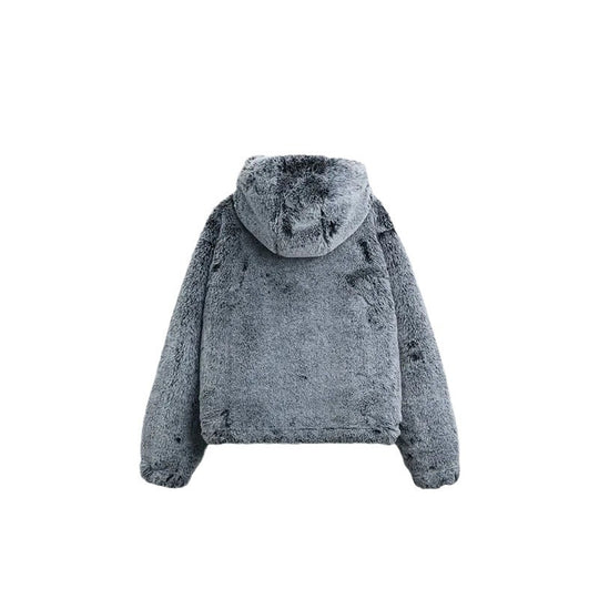 Damen Flauschige Teddyjacke mit hohem Kragen und praktischen Taschen EB