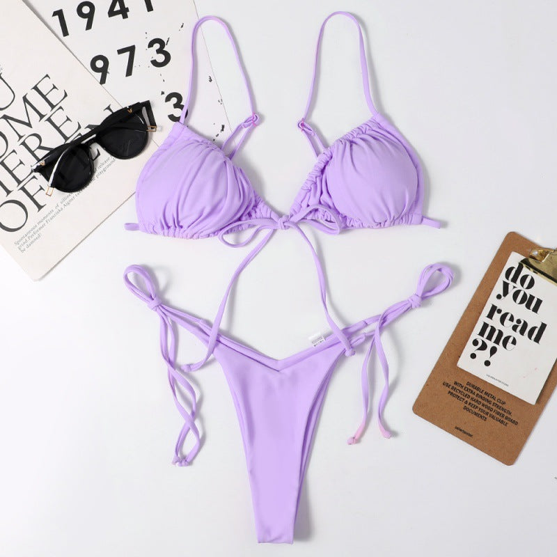 Damen Tiefer Ausschnitt Triangel-Bikini mit verspielten Bindebändern EB