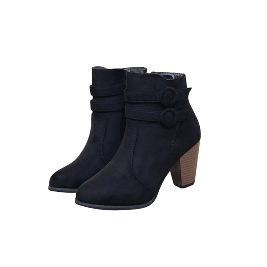 Damen Elegante Ankle Boots mit modischer Knopfdekoration und komfortablem Blockabsatz EB