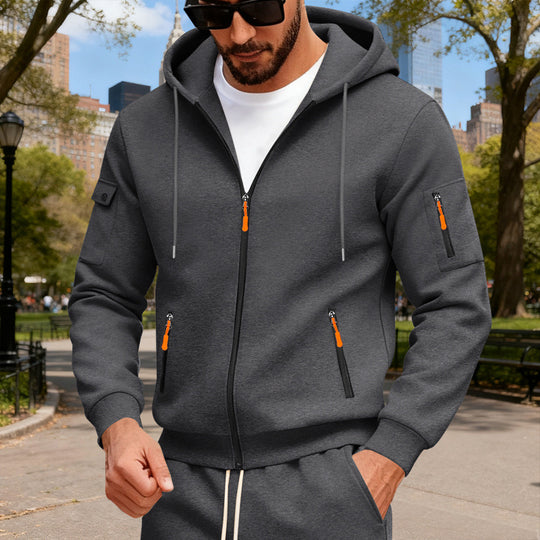 Herren nan Kapuzenjacke mit wasserabweisenden Reißverschlüssen und multifunktionalen Taschen EB